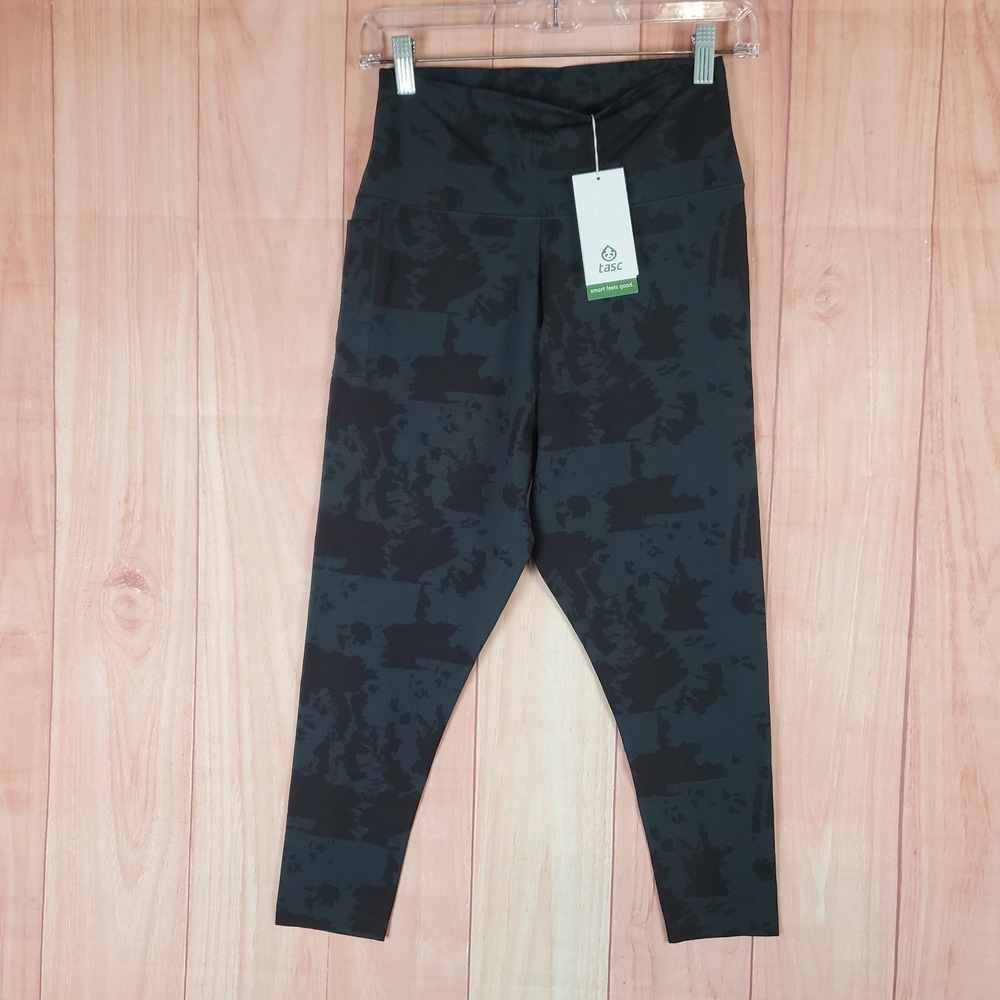 Tasc Performance Allways 7/8 Pocket Leggings Womens Medium Black Cotton Abstract